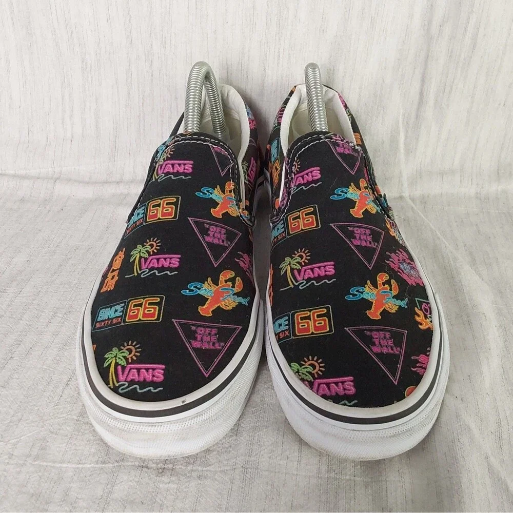 Vans Classic Slip-On Market Black Neon Signs Seafood Mens 8 Womens 9.5